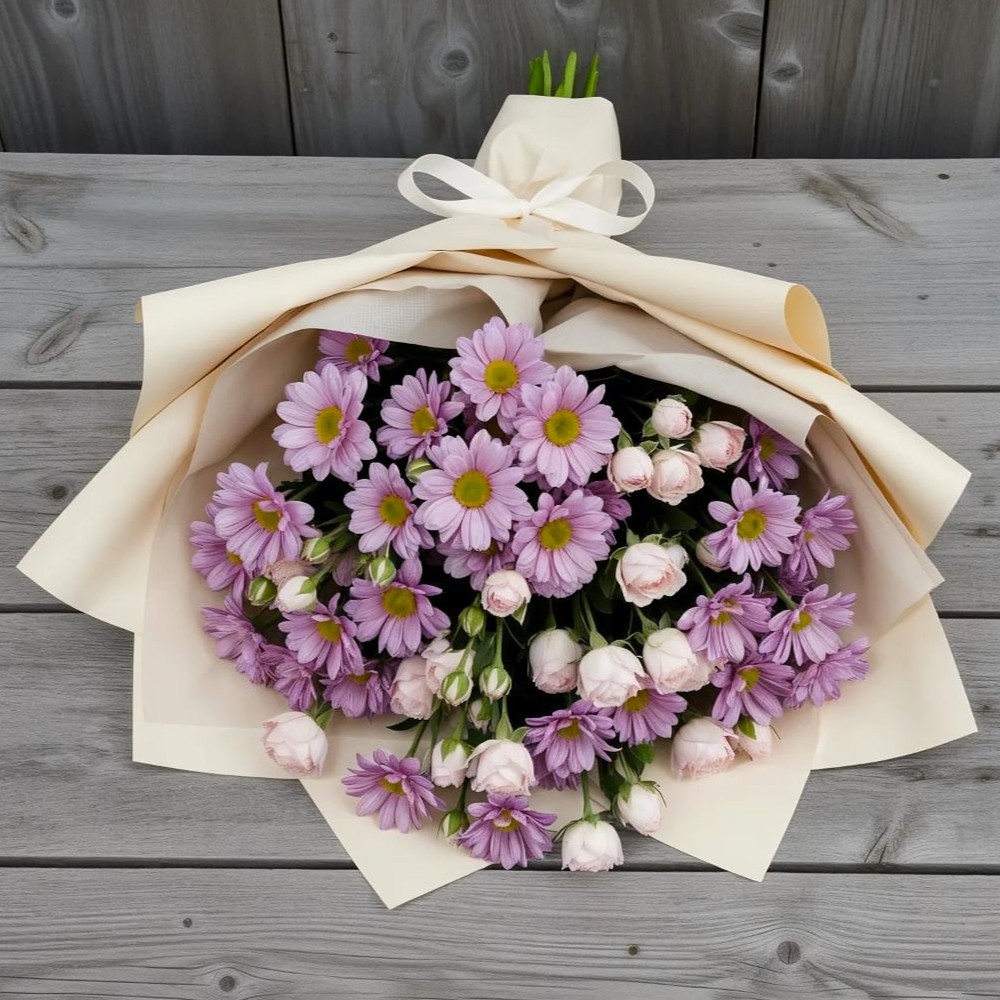 Букет цветов из: Розы и Хризантемы в Тайдаково