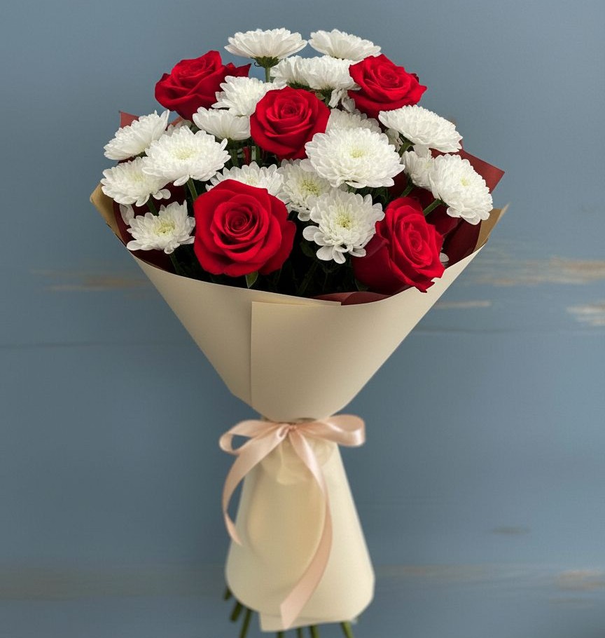 Букет цветов из: Розы и Хризантемы в Тайдаково