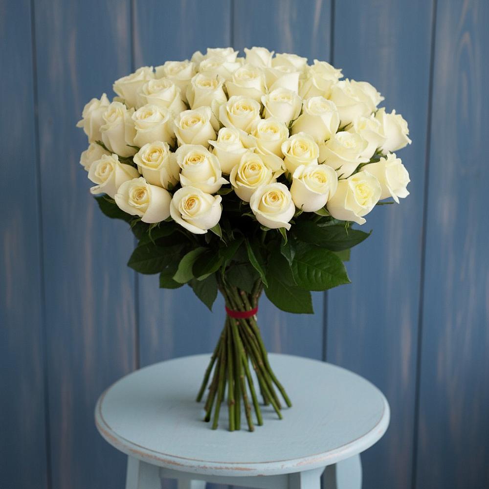 Букет 51 Белая роза Эдлесс Лав в Тайдаково