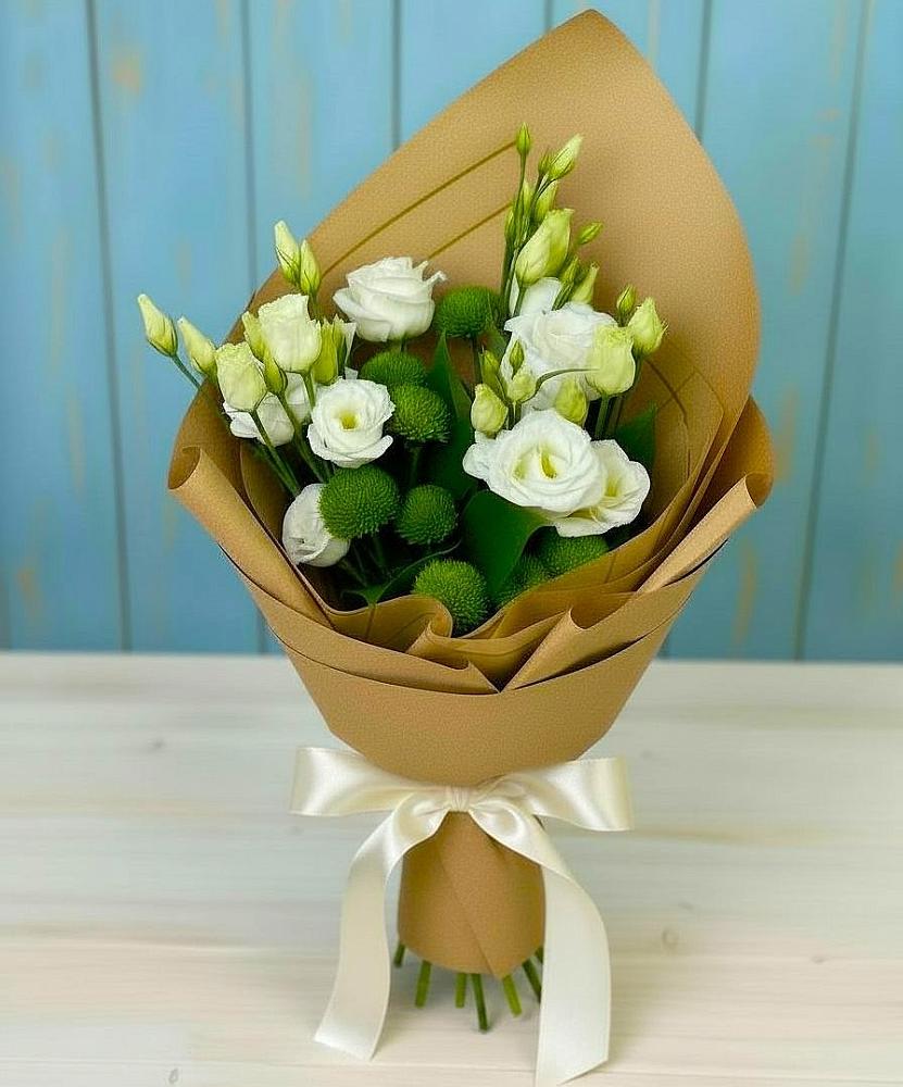 Букет цветов из: Хризантемы и Лизиантусы в Тайдаково