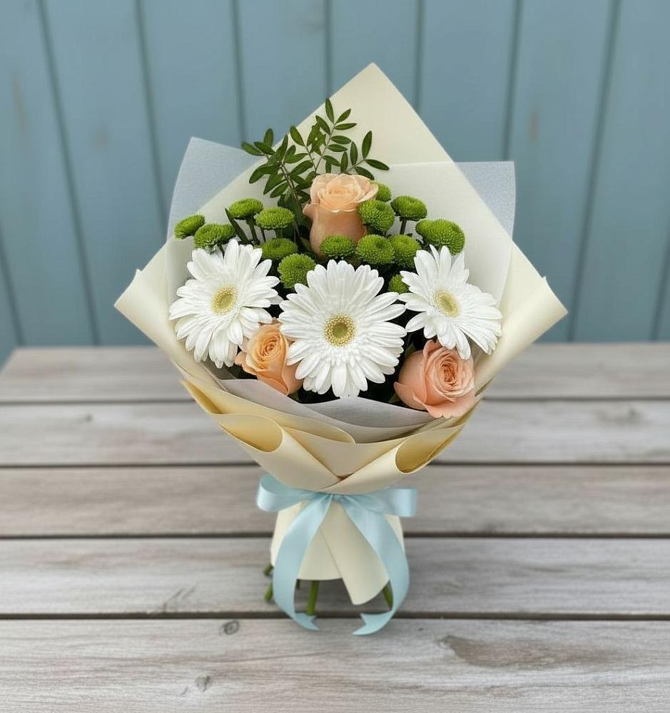 Букет цветов из: Герберы, Розы и Хризантемы в Тайдаково