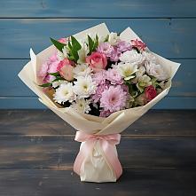 Букет цветов из:  Хризантемы, Альстромерии и Розы в Тайдаково