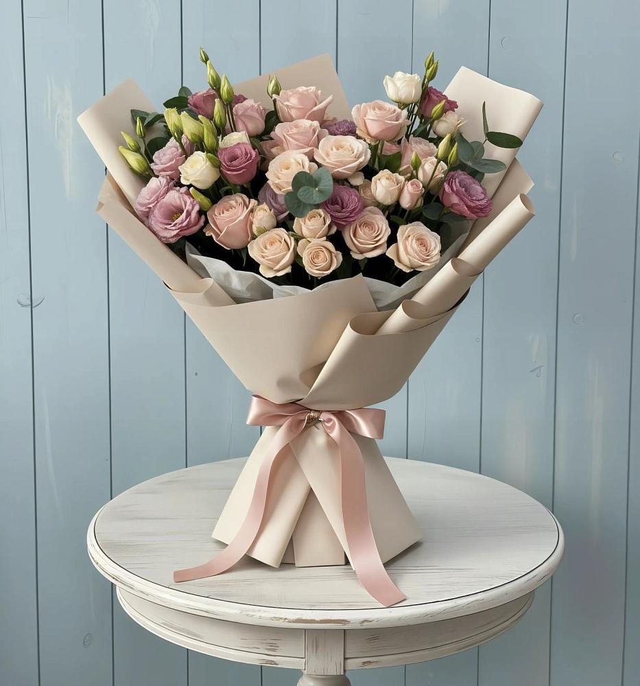 Букет цветов из: Розы и Лизиантусы в Тайдаково