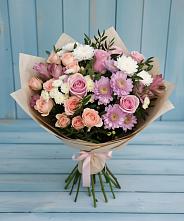 Букет цветов из:  Хризантемы, Розы и Альстромерии в Тайдаково