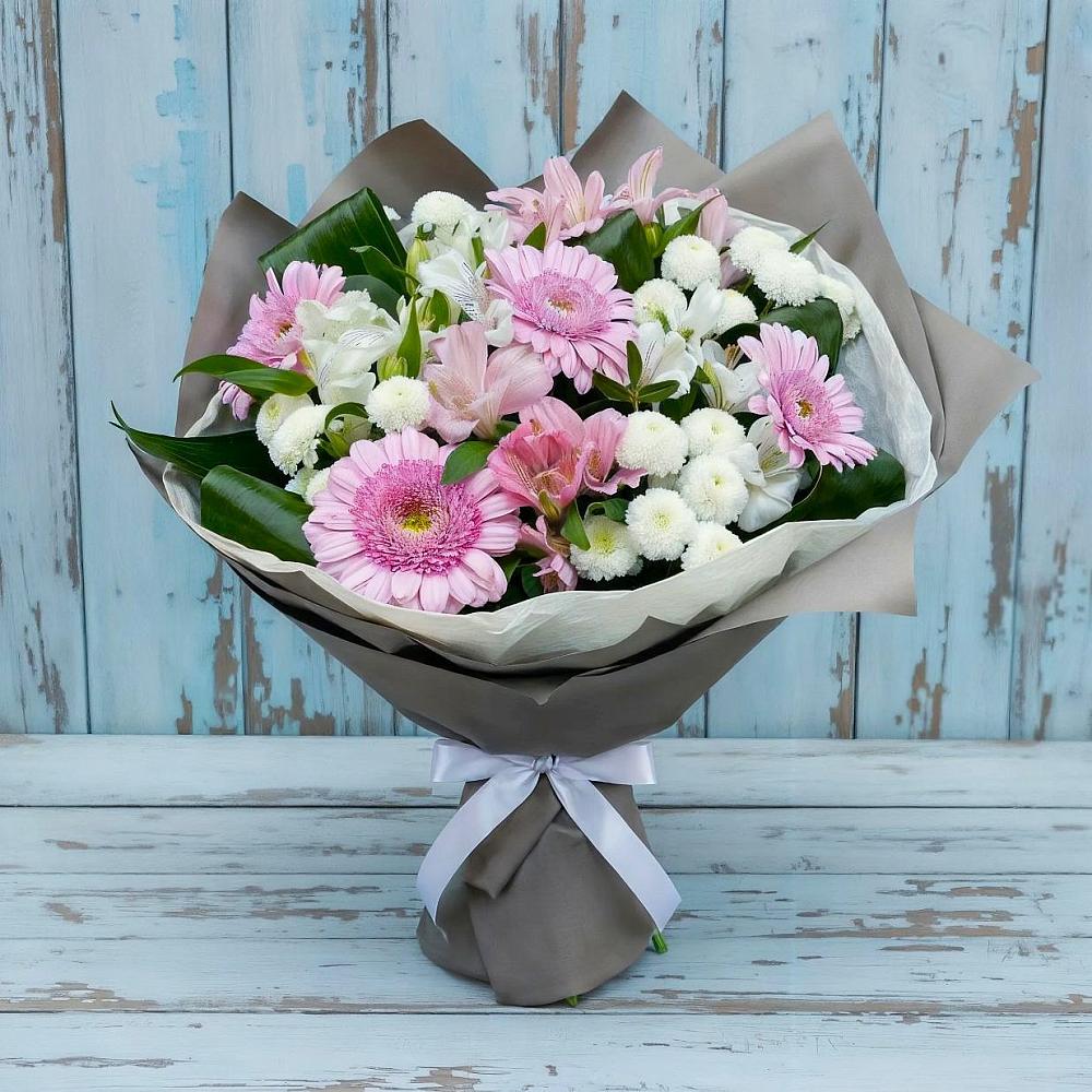 Букет цветов из: Герберы, Альстромерии и Хризантемы в Тайдаково
