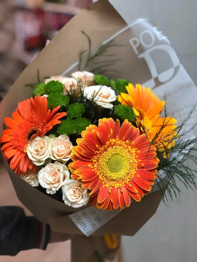 Букет цветов из: Герберы, Хризантемы и Розы в Тайдаково